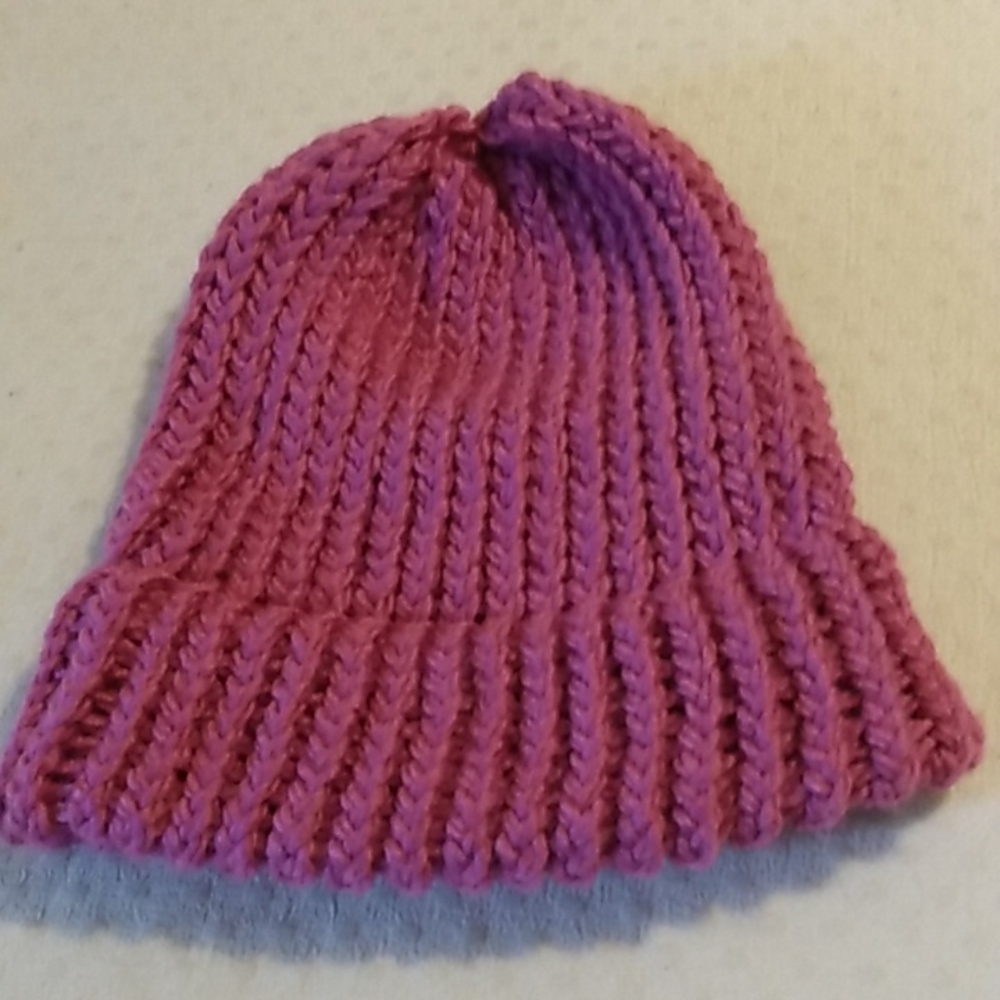 Hand-knit rose pink hat